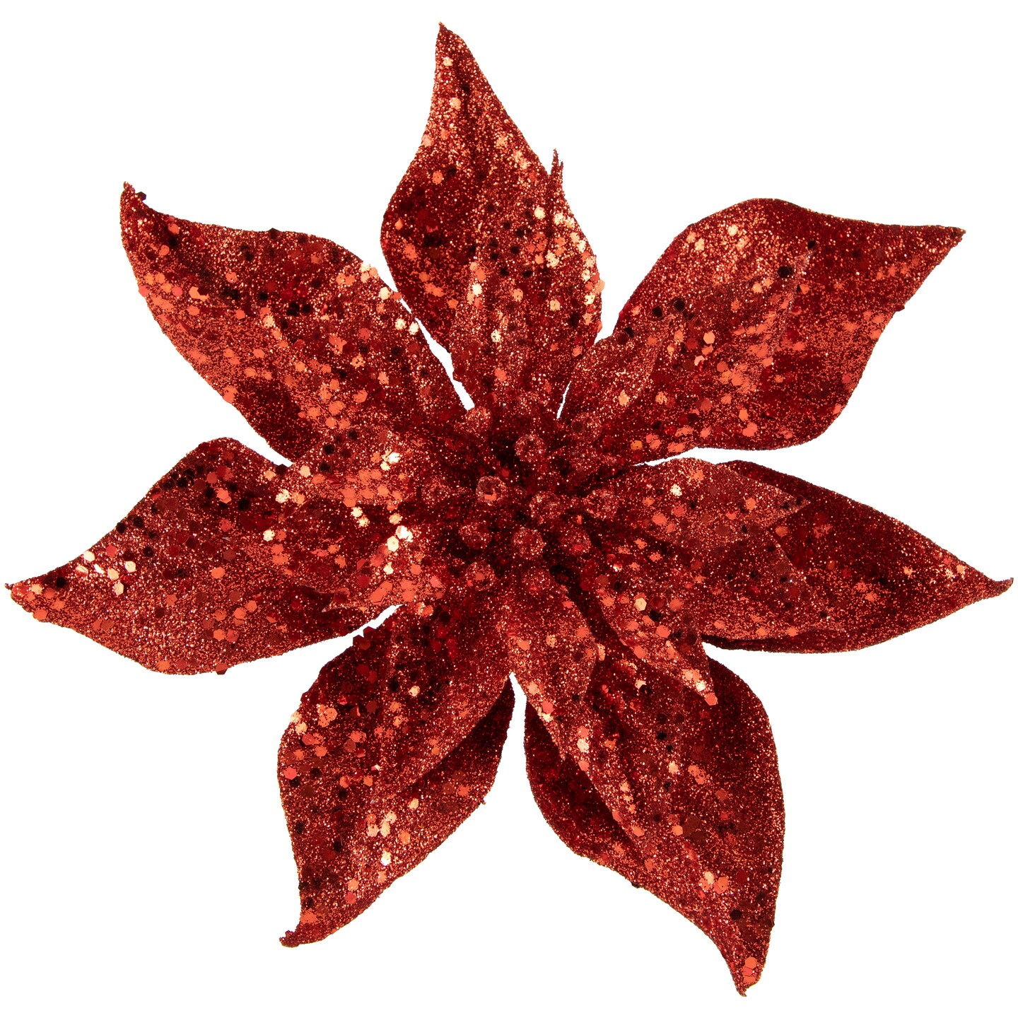 Northlight Artificial Glittered Poinsettia Christmas Floral Pick Clip-On Ornament - 9&#x22; - Red