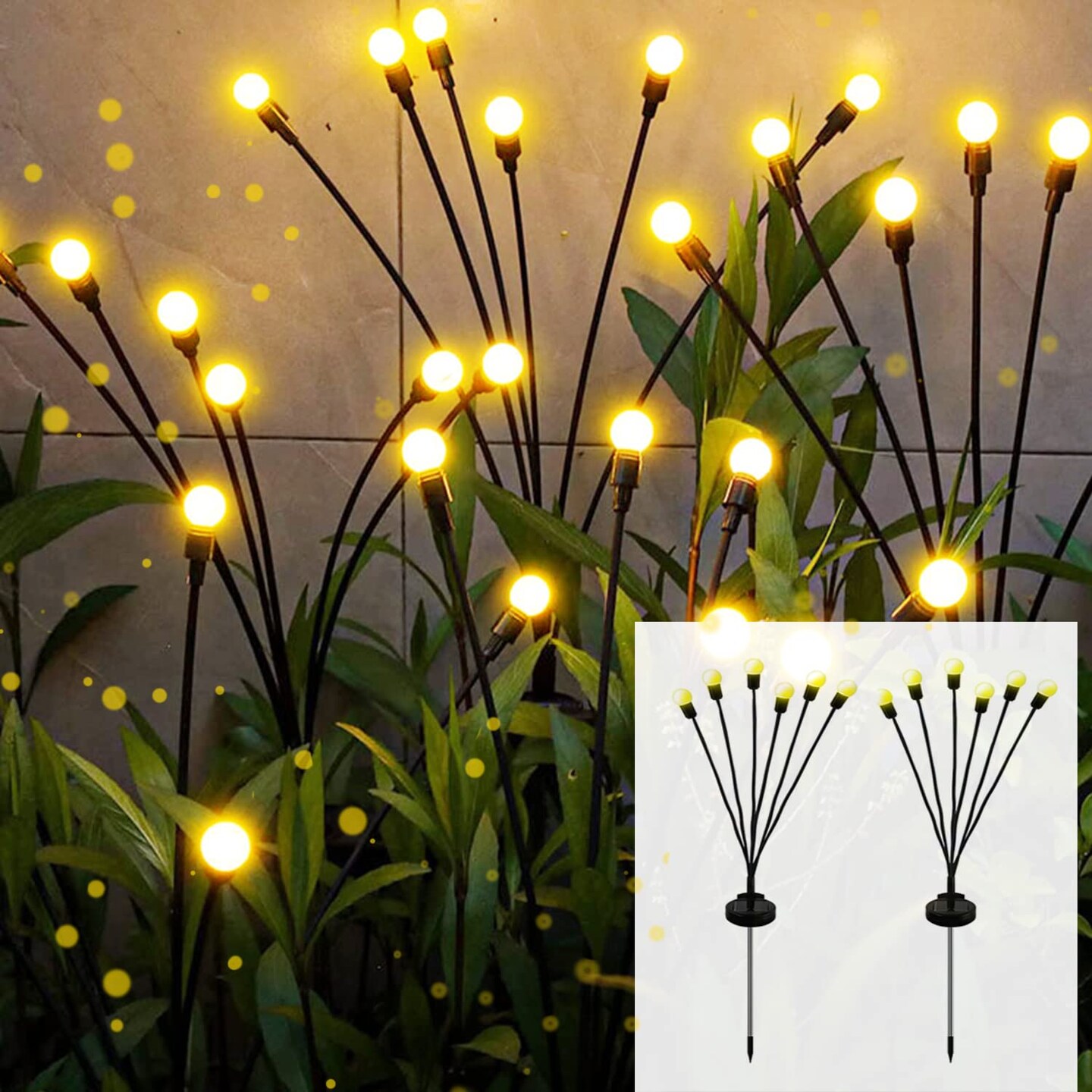 2 Pack Solar Garden Lights, Outdoor Solar Lights for Outside, Firefly Lights Outdoor Waterproof for Landscape, Pathway, Yard, Patio D&#xE9;cor, Solar Starburst Swaying Lights When Wind Blows(Warm White)