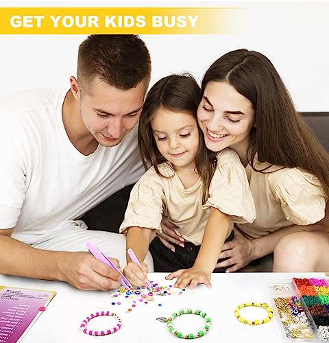 5000 Pieces Clay Beads Bracelet Making Kit for Beginner, Heishi Flat Preppy Polymer Clay Beads with Charms Kit for Jewelry Making, DIY Arts and Crafts Birthday Gifts Toys for Kids Age 6-12