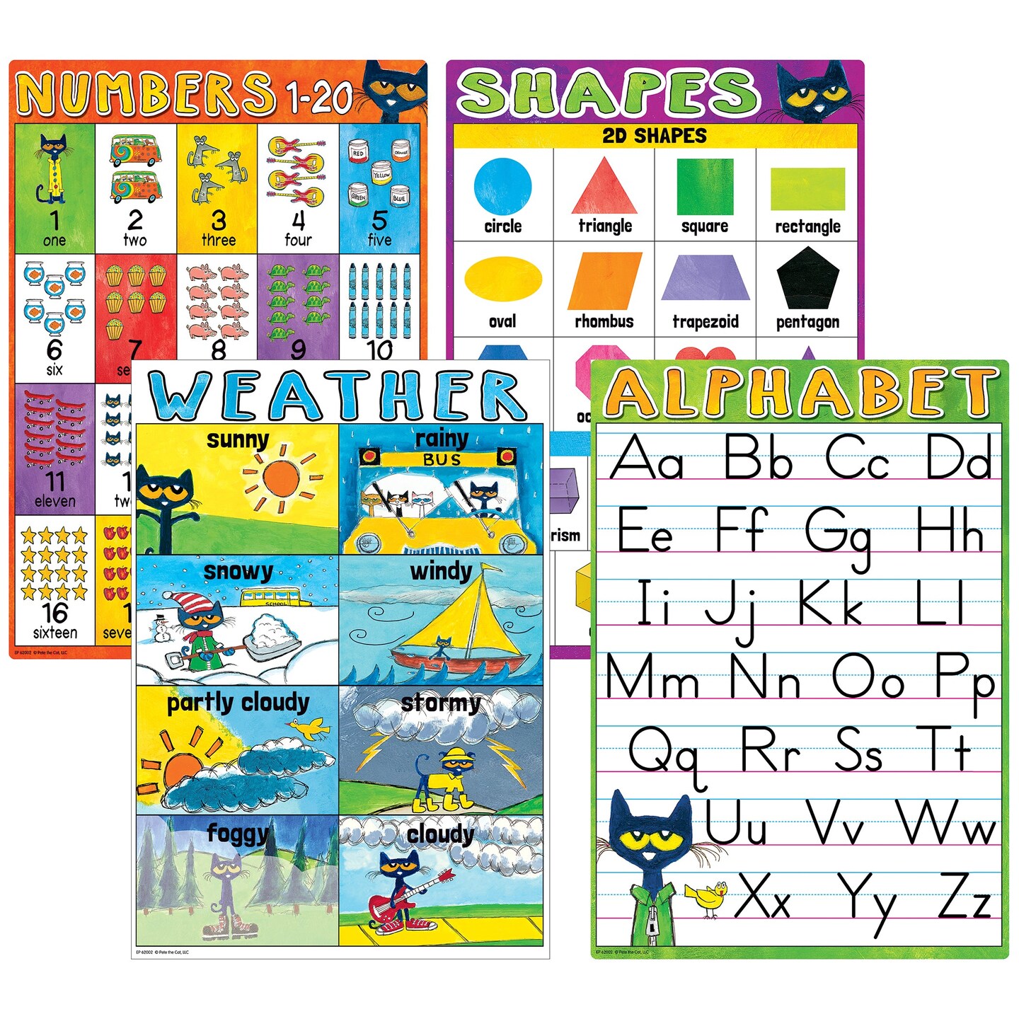 Pete the Cat Early Learning Small Poster Pack, 11&#x22; x 15-3/4&#x22;, Pack of 12