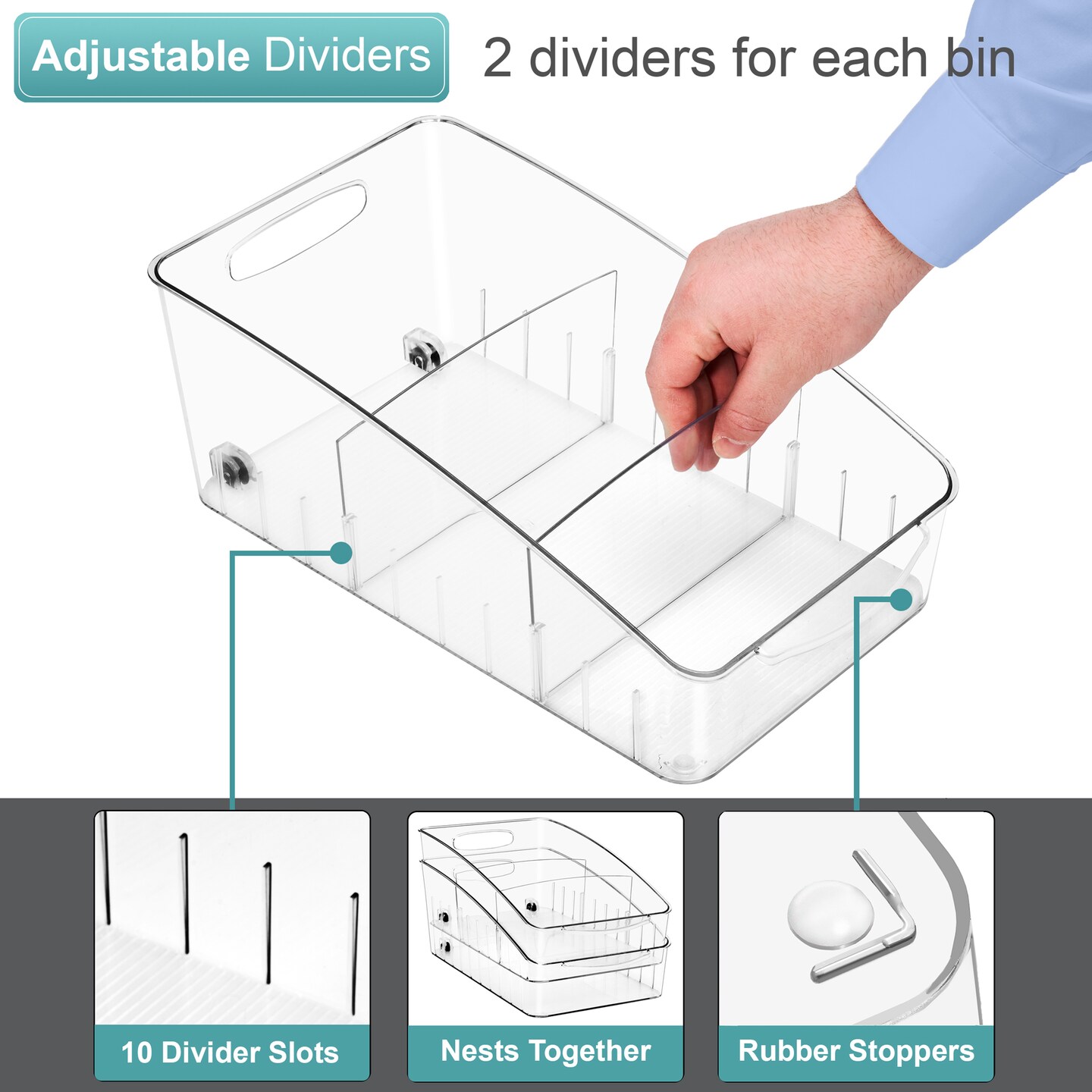 Sorbus Fridge Organizer on Wheels - Rolling Fridge Organizers and Storage Clear Design with Dividers &#x26; Handles for Kitchen Organization and Storage - Refrigerator Organizer Bins &#x26; Pantry Storage Bins