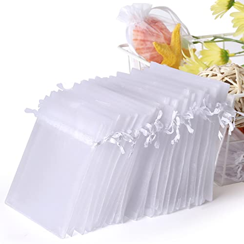 100 Pieces 4x6 (10x15cm) White Sheer Organza Bags for Wedding Favor With Drawstring, Premium Jewelry Pouches Party for Festival Gift ,Candy , Fruit Protection