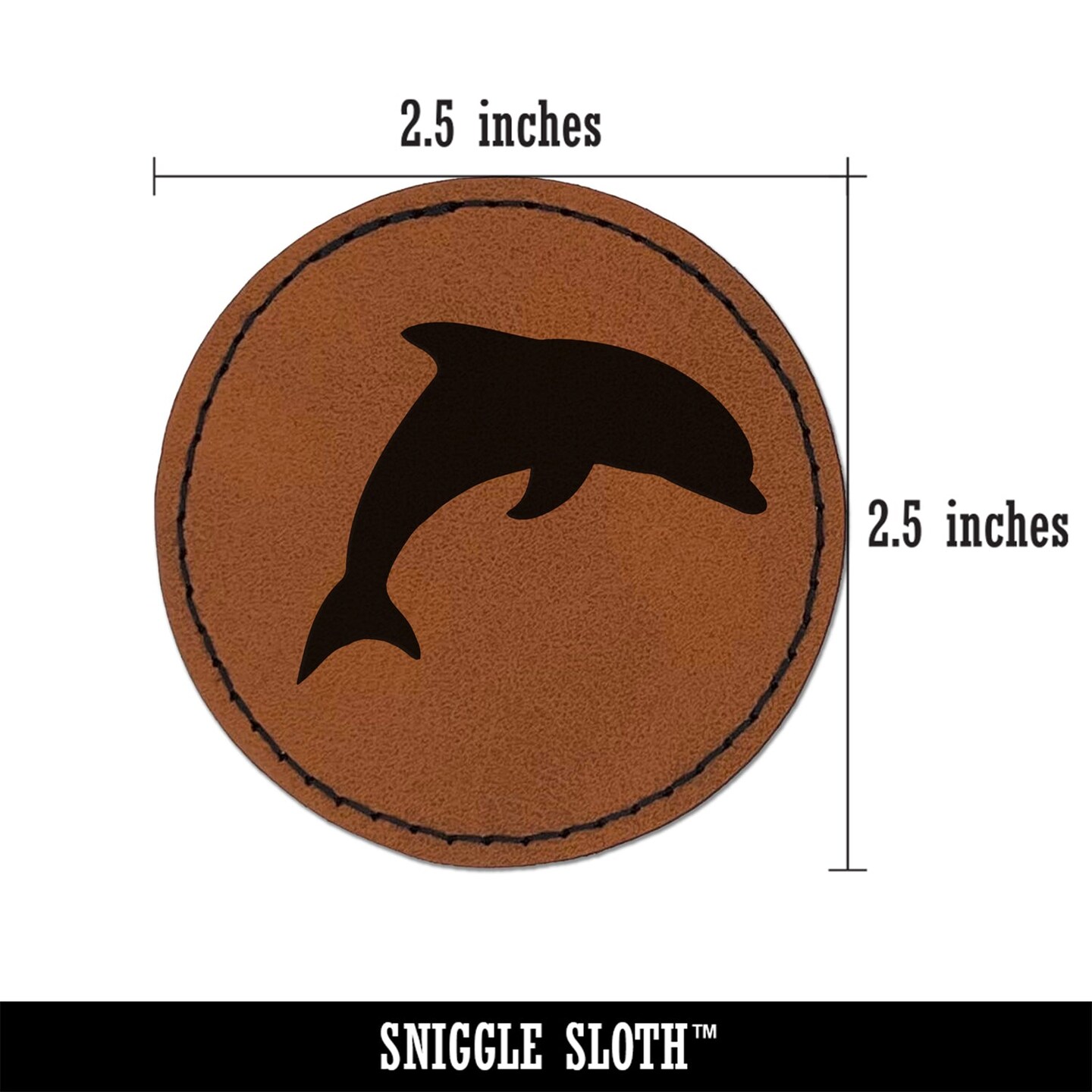 Dolphin Solid Round Iron-On Engraved Faux Leather Patch Applique - 2.5&#x22;