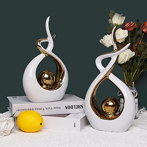 Norrclp Home Decor Modern Abstract Art Ceramic Statue Table Decorations for Dining Room Living Room Office Centerpiece (White and Gold, Small)