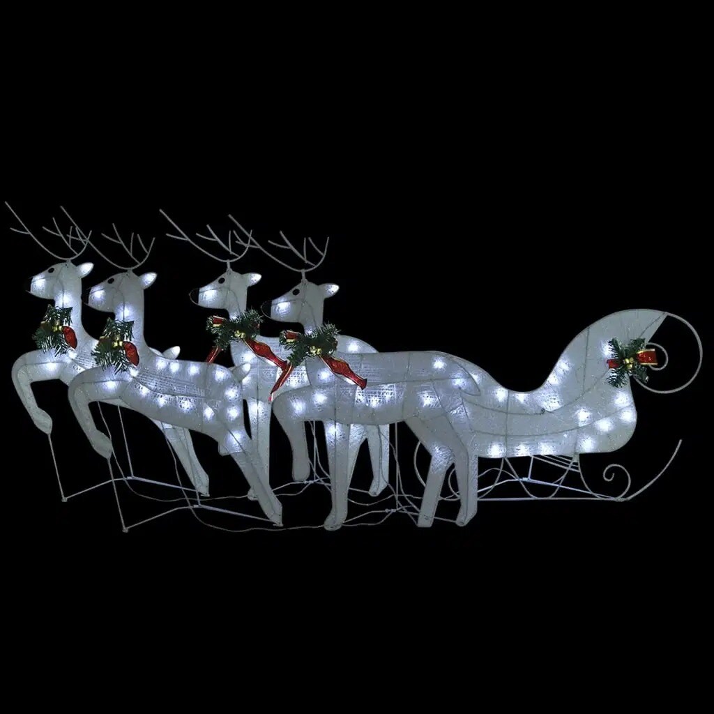 Outdoor White Christmas Decoration with 100 LEDs - Reindeer & Sleigh