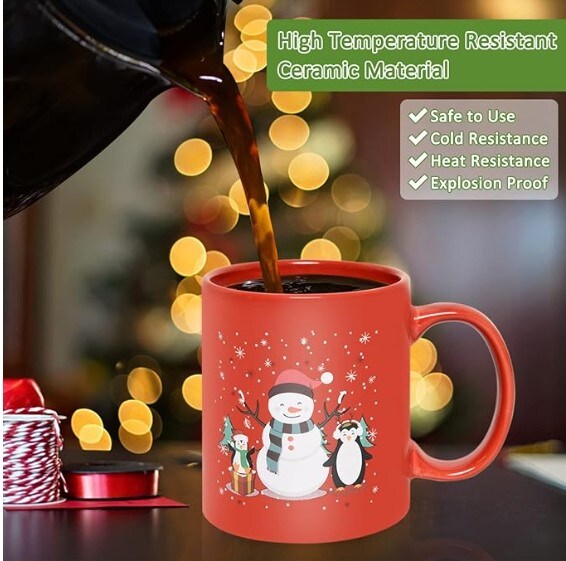 Multicolor Christmas Coffee Mugs Set of 6 Durable Ceramic Holiday Mugs for Coffee, Milk, Hot Cocoa, Tea, Latte (13 Ounce)