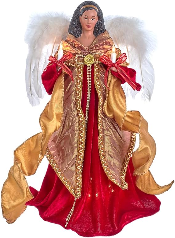 16-Inch Red/Gold Black Angel Tree Topper