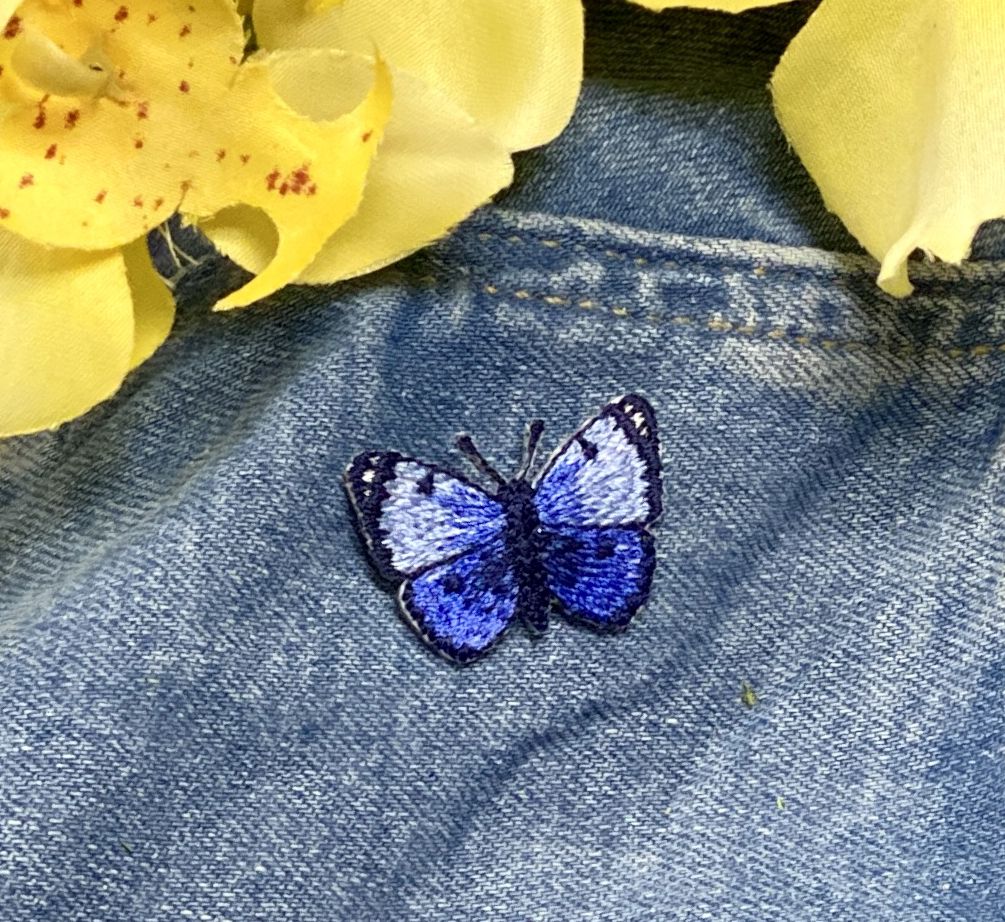 (3 Pack) Mini Blue Butterfly, Embroidered, Iron-on Patch