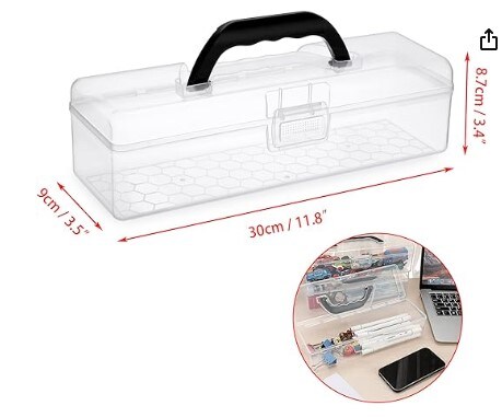 Stationery Storage Organiser Painting Tool Storage Container for Pencils Markers Sticky-Notes Craft Supplies 3 Pack Long Plastic Pencil Box Portable Clear Home Utility Boxes with Black Handle