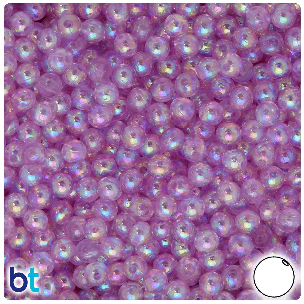 BeadTin Light Purple Transparent AB 6mm Round Plastic Craft Beads (300pcs)