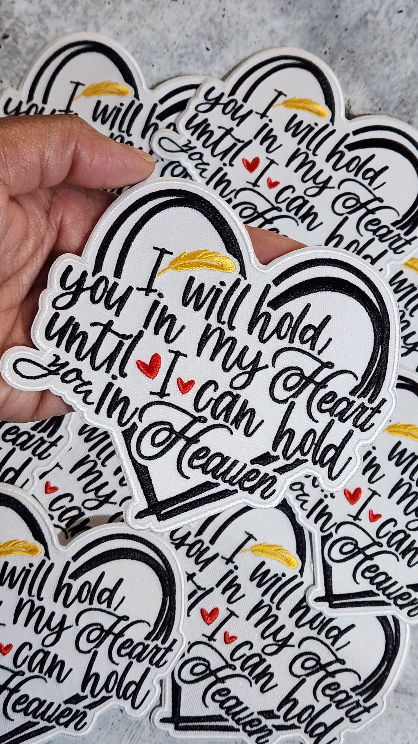 Memorial Collection: Patch Party Club, &#x22;I Will Hold You in My Heart&#x22; 1-pc, Iron-On Embroidered Patch, Sz 4&#x22;, Tribute Patch, Loss Support