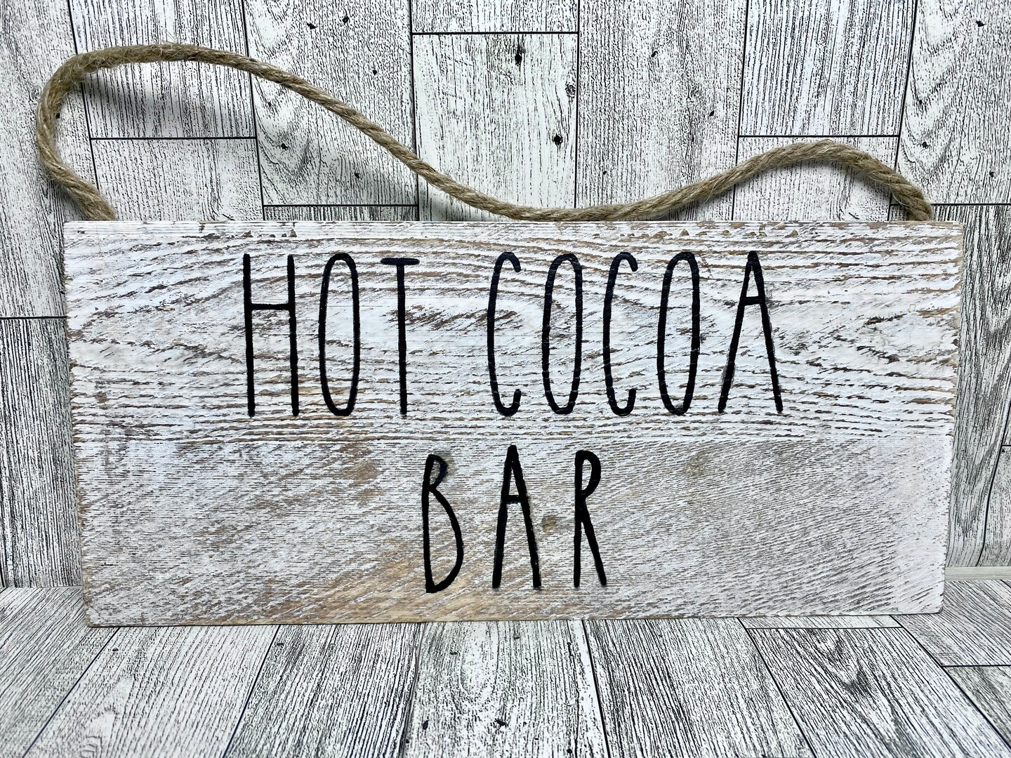 Farmhouse Hot Cocoa Bar or Coffee Bar Rae Dunn Font Inspired White  Distressed Wood Plank Sign | MakerPlace by Michaels, image size:1080x810