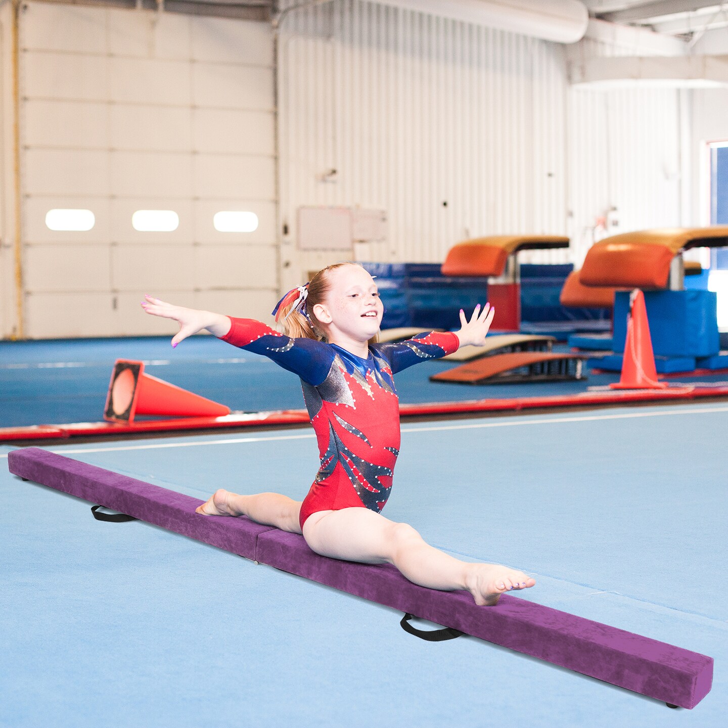 7 Feet Folding Portable Floor Balance Beam with Handles for Gymnasts