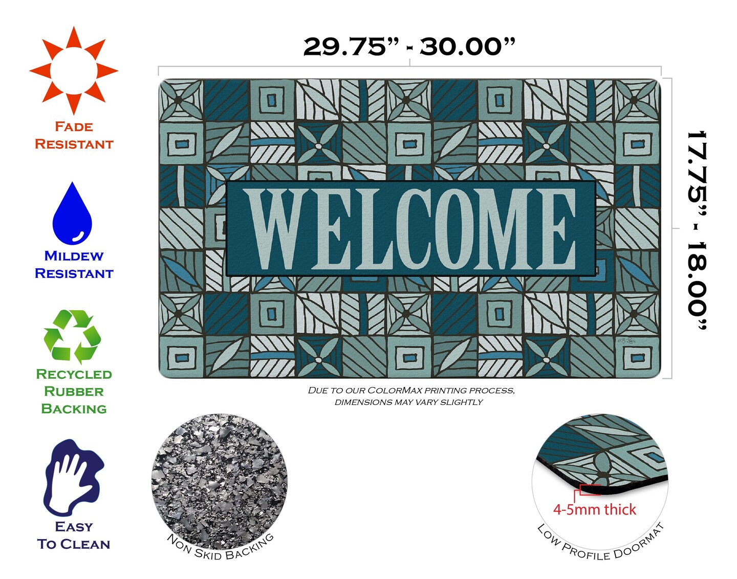 Welcome Floral Checkerboard 2 Door Mat (18 x 30&#x22;)