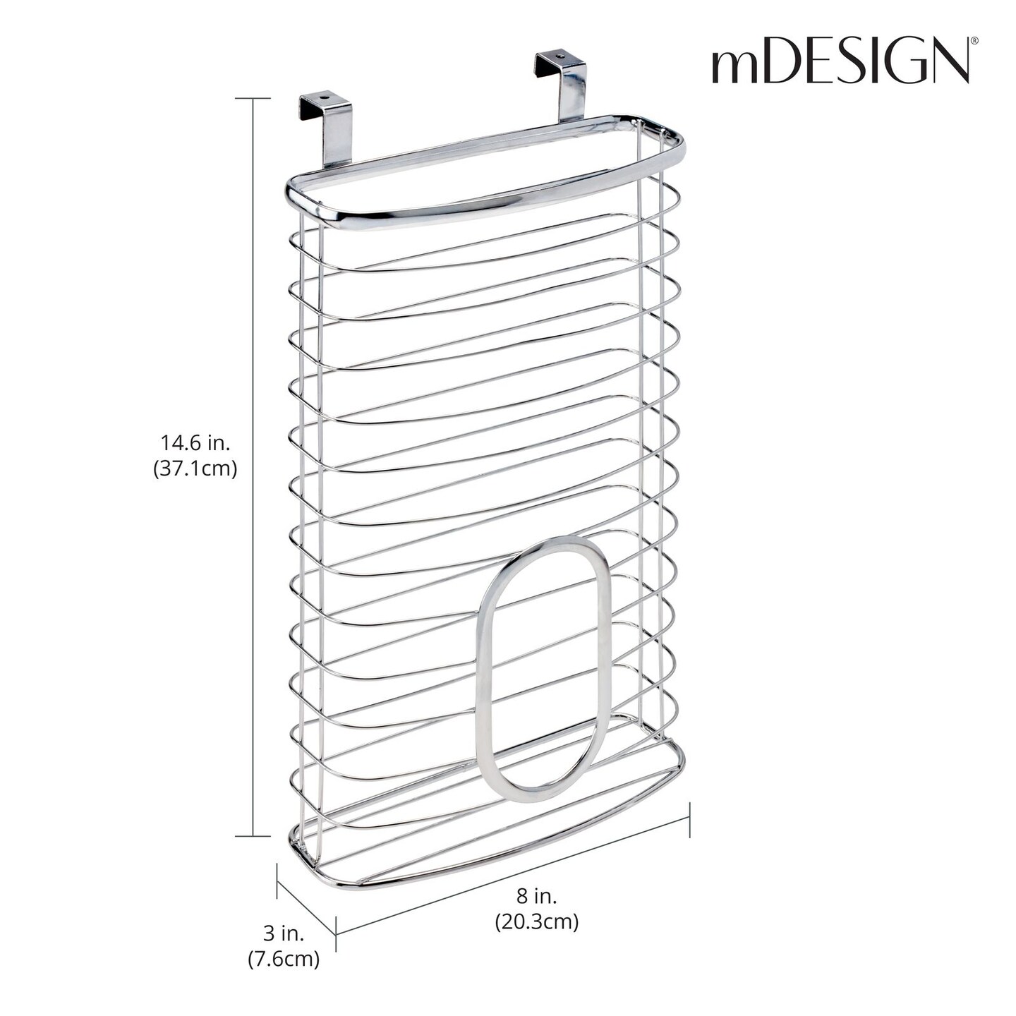mDesign Metal Over Cabinet Kitchen Storage Basket, Holds 50 Plastic Bags