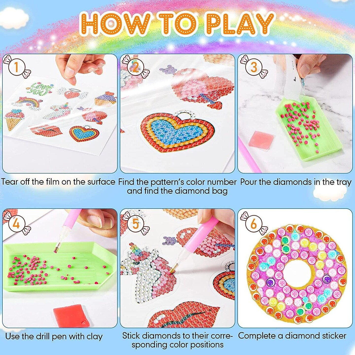 Adorable Diamond Painting Stickers for Kids 100 pcs