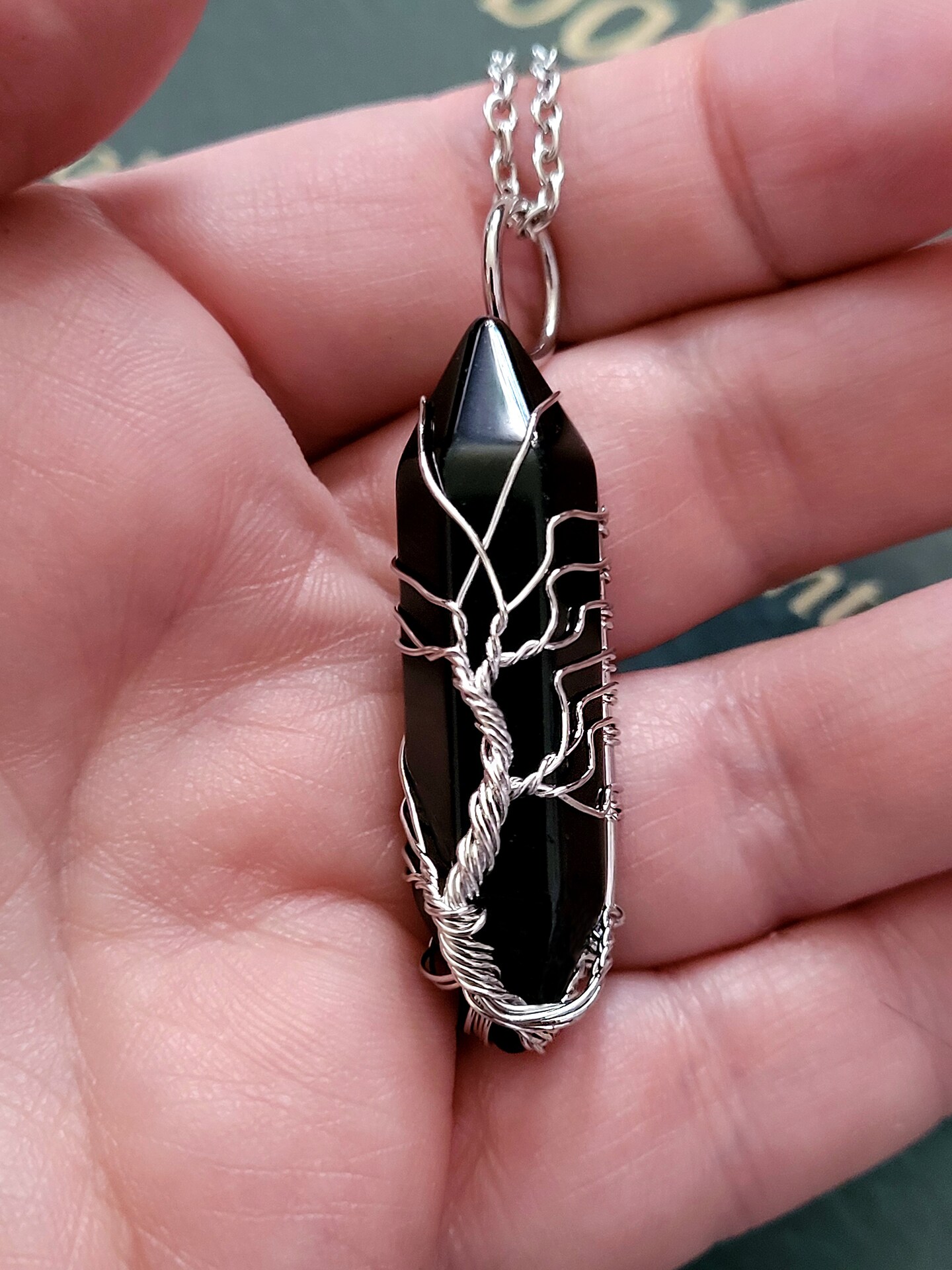 Natural Black Obsidian Tree of Life Wire Wrapped Stone Necklace Gothic Jewelry Hippie Jewelry Wire Wrapped Jewelry Obsidian Jewelry MakerPlace