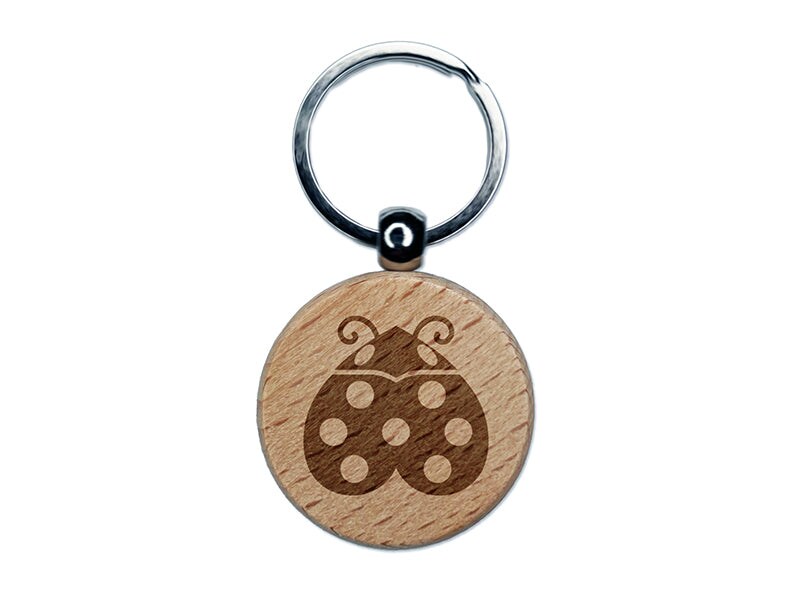Love Bug Heart Shaped Ladybug Engraved Wood Round Keychain Tag Charm