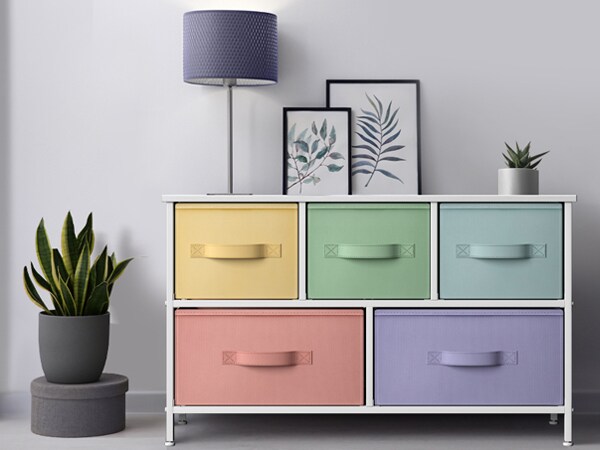 Sorbus Dresser with 5 Drawers - Storage Chest Organizer Unit with Steel Frame, Wood Top, Easy Pull Fabric Bins - Long Wide TV Stand for Bedroom Furniture, Hallway, Closet & Office Organization