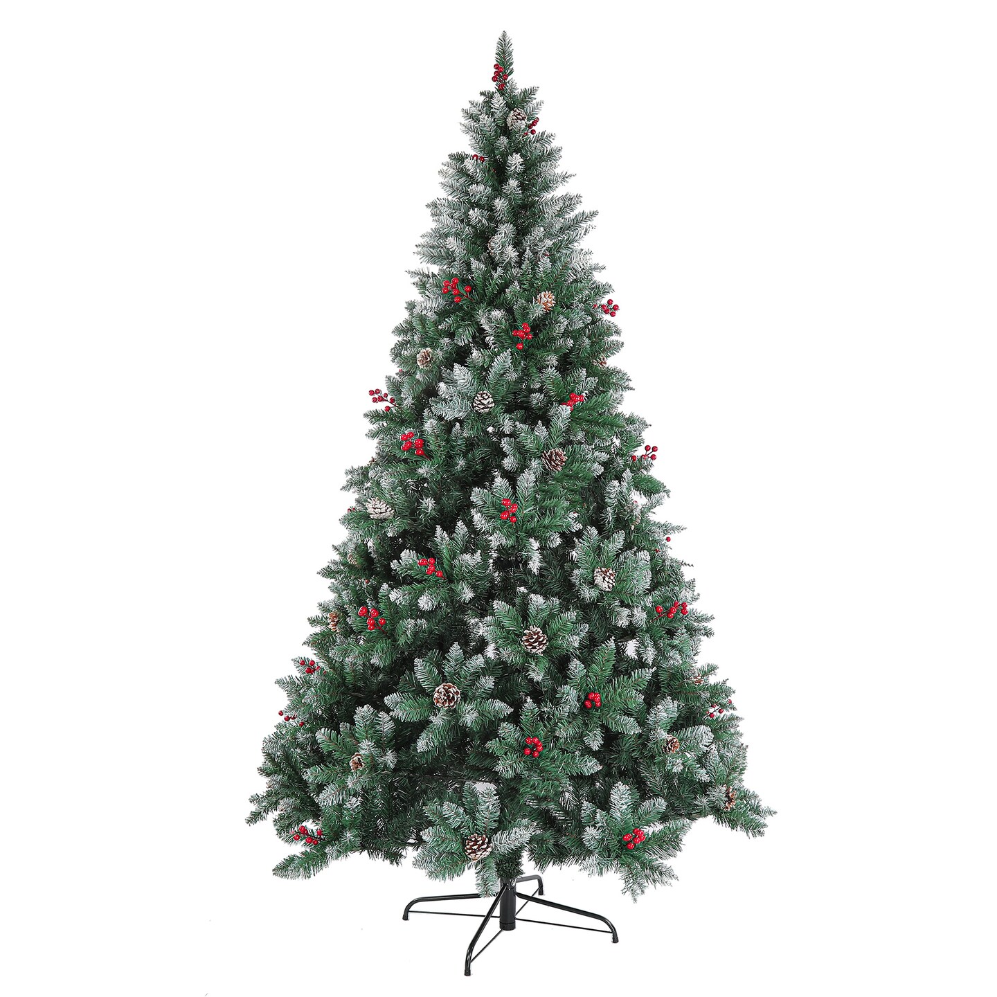 7.5ft Christmas Tree Artificial Full Xmas Trees with 200pcs LED,Green, for Holiday,Home,Office,Party Decoration, 1358 Branch Tips Metal Hinges &#x26; Foldable Base