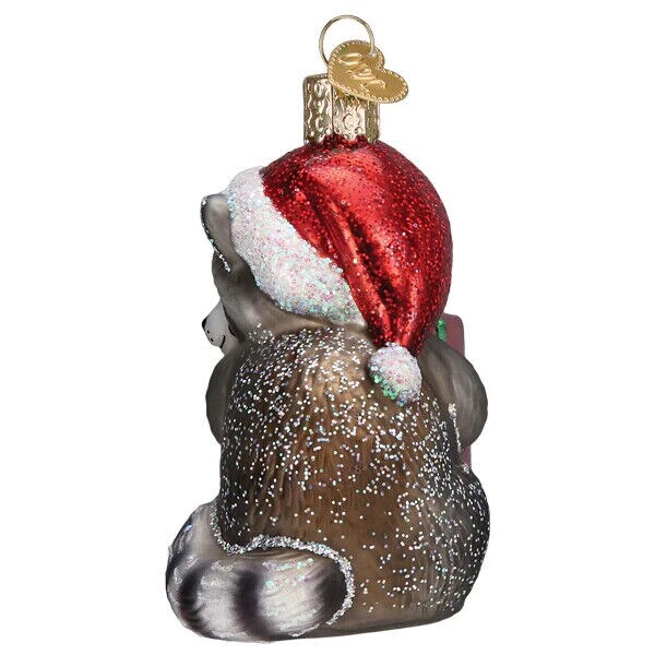 Bandit Raccoon Glass Ornament with Box