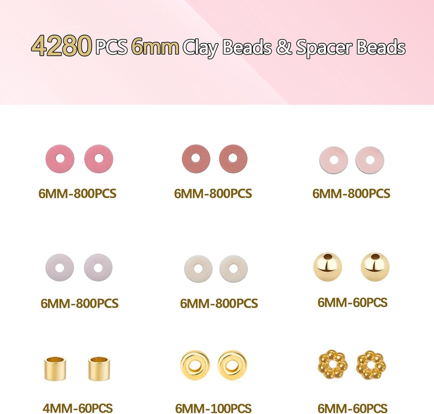 6 mm Round Clay Beads for Bracelets Making 4320 pcs