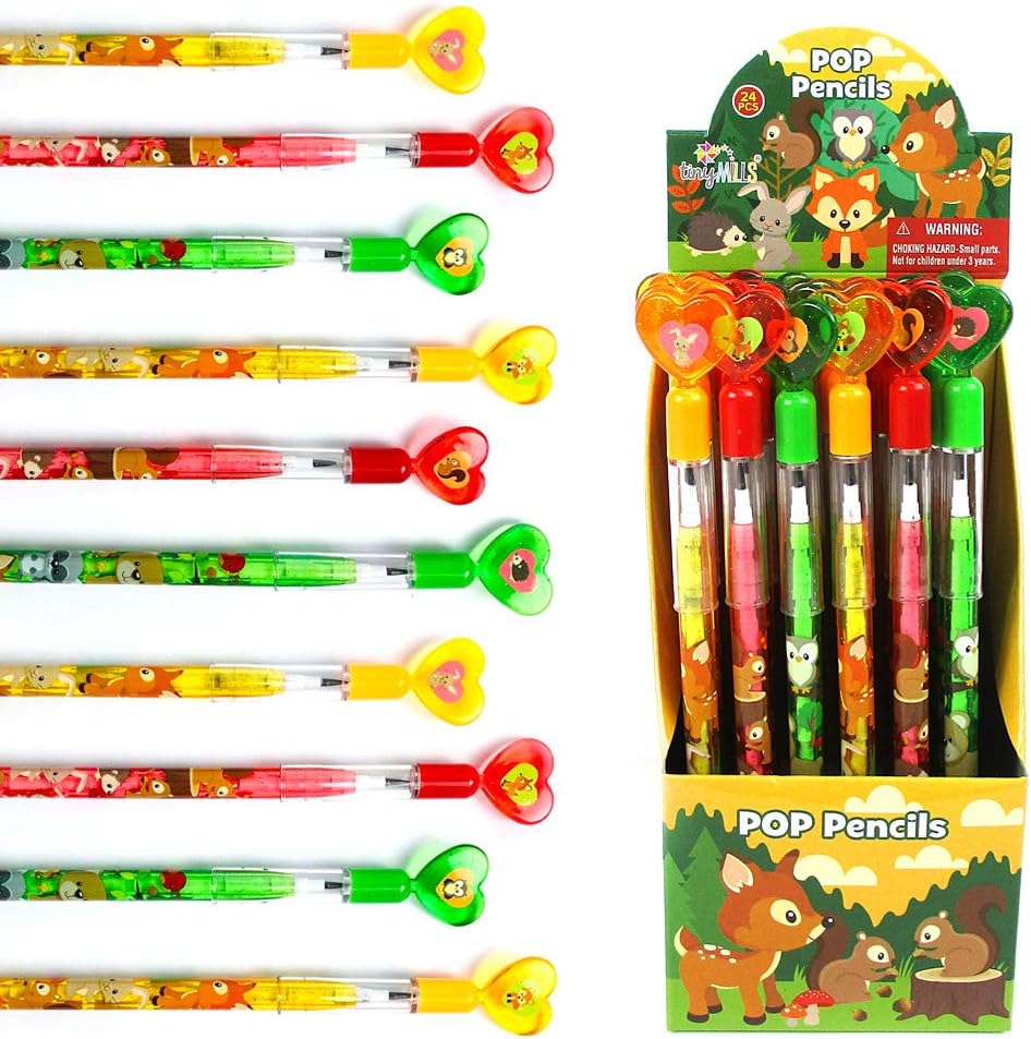 TINYMILLS Woodland Animals Multi Point Stackable Pencil with Eraser for Party Favors Cute Forest Creatures