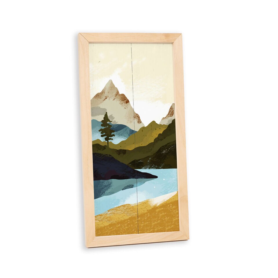 Watercolor Mountains Wall Art Wood Framed Sign Sunny Home Decor