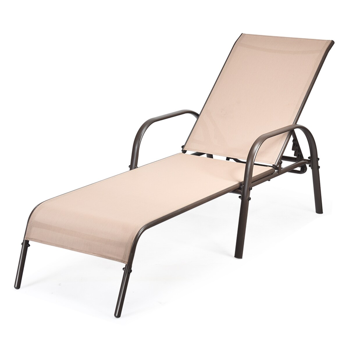 Adjustable Patio Chaise Lounge Chair Steel Frame 5 Position Recliner