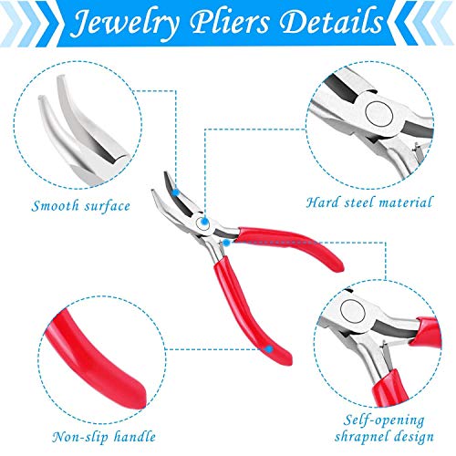 6 Pieces Jewelry Pliers, Jewelry Making Tools Kit Includs Needle Round Nose Pliers, Wire Cutters, Crimping Pliers, Bent Nose Pliers, End Nippers for Beading Craft