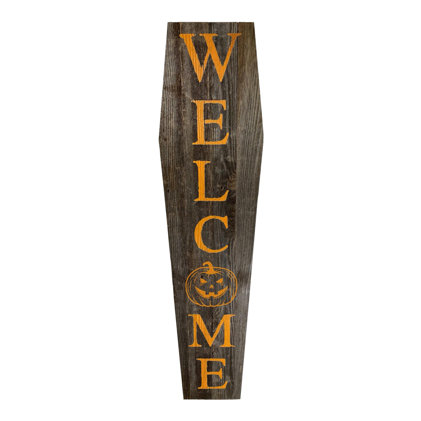 Rustic Farmhouse 4ft Reclaimed Wood Standing Halloween Coffin Welcome Sign