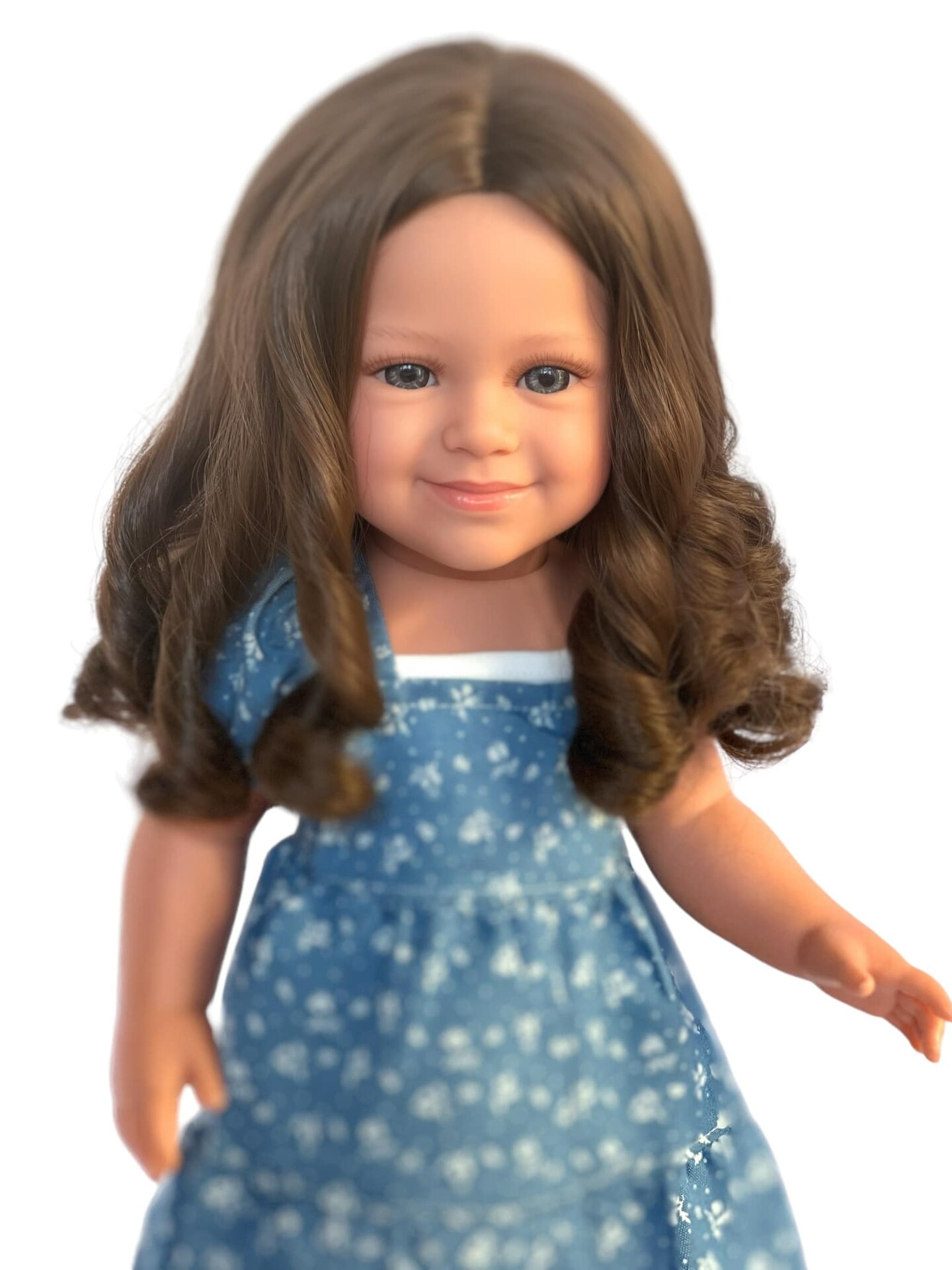 Shelby&#x27;s Sweet Charm: 18-Inch Doll with Brown Curly Hair and Blue Eyes