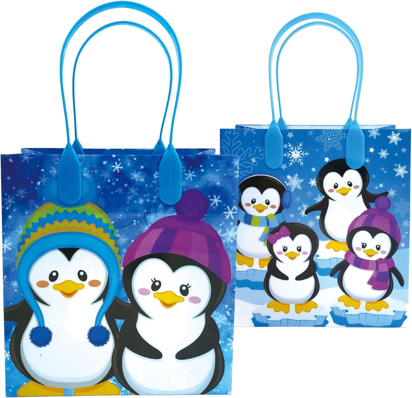 Tiny Mills Penguin Winter Themed Party Favor Bags Treat Bags with Handles Candy Bags for Holiday Party Gift Bags Christmas Holiday Party Supplies,12 Pack