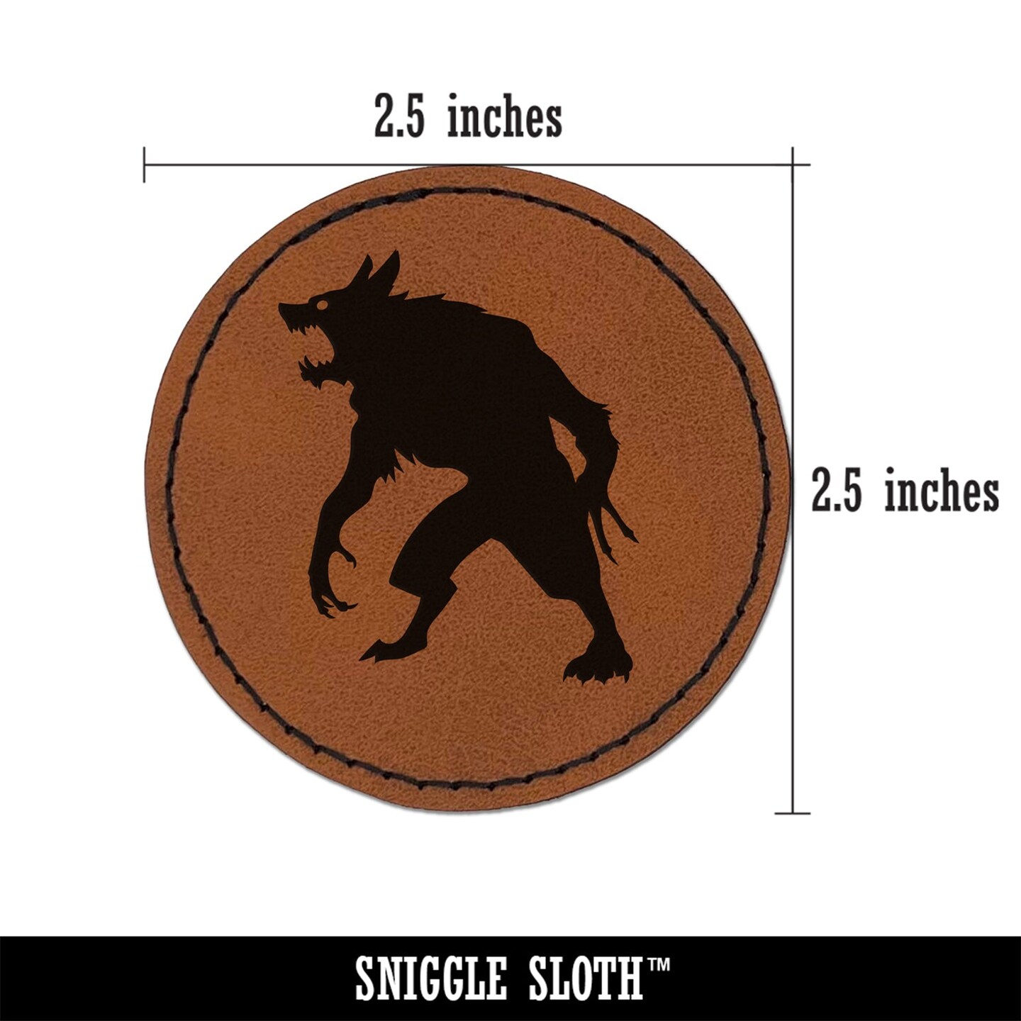 Ferocious Werewolf Monster Halloween Round Iron-On Engraved Faux Leather Patch Applique - 2.5&#x22;