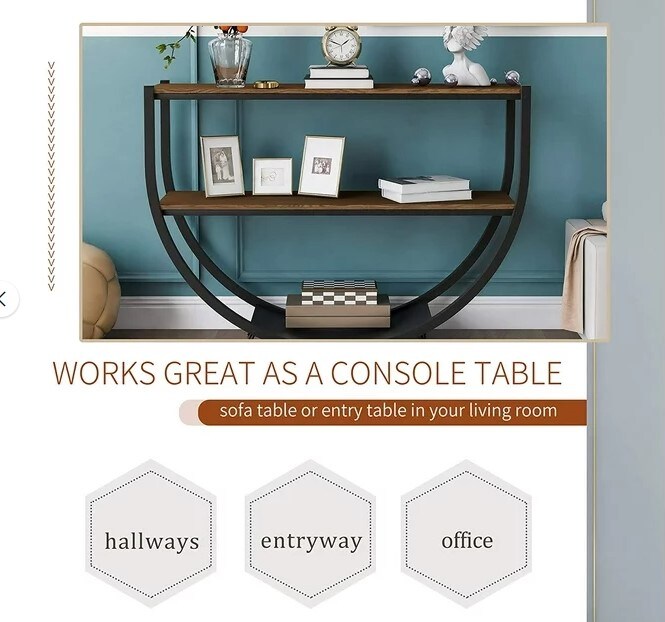 2 Tier Country Style Sofa Table for Entryway, Rustic Style Console Table, Brown