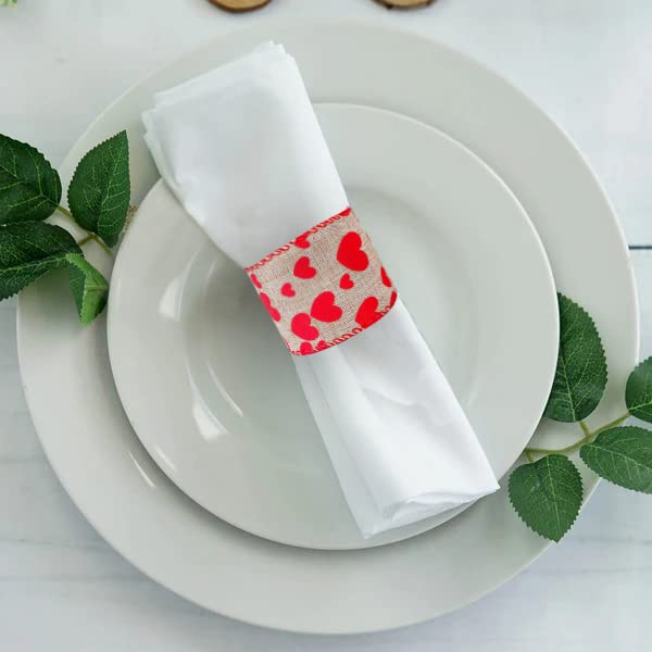 2.5" x 5.5 Yards Red Heart Printed Valentine's Day Burlap Ribbon Wired Edge Ribbon