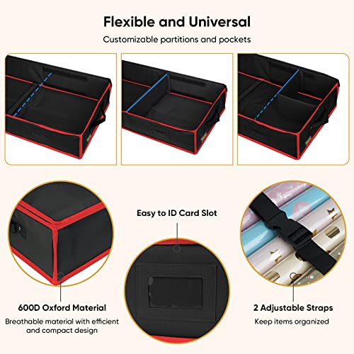 BALEINE Christmas Wrapping Paper Storage Organizer with Flexible Partitions  and Pockets, 40 Durable 600D Oxford Fabric Gift Wrap Storage Bag Fits  Ribbon, Ornaments, Holiday Accessories (Black/Red)