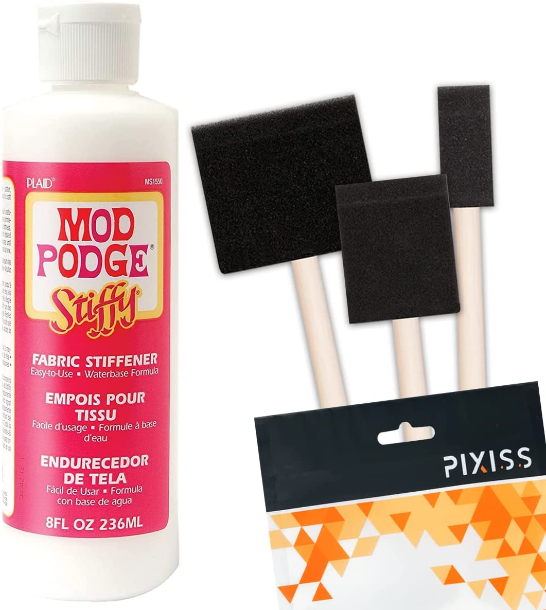 Mod Podge Stiffy Fabric Stiffener - 8oz Quick Mod Podge Fabric and Hat  Stiffener, 3 Pixiss Foam Brushes for Fabric Stiffener Spray and Mod Podge  Crafts