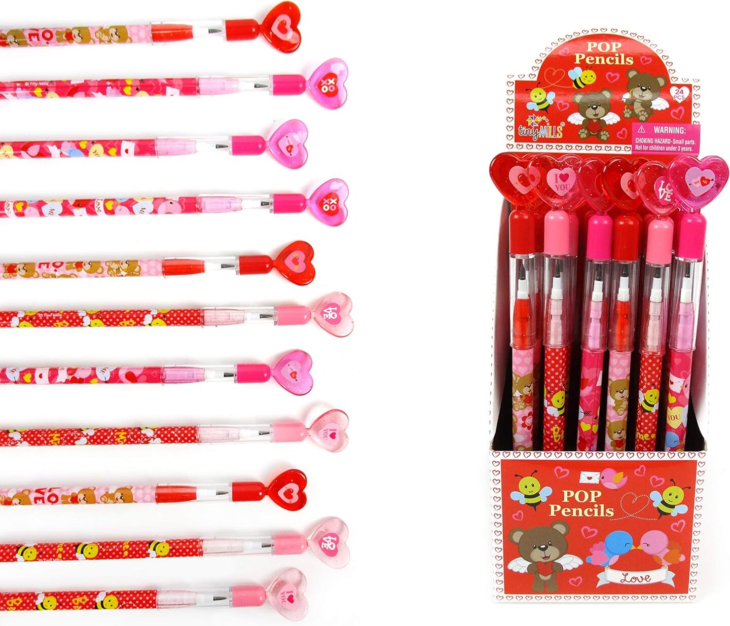 TINYMILLS 24 Pcs Valentine's Day Heart Multi Point Pencils Party