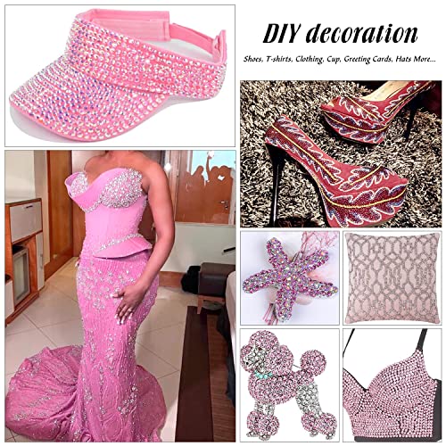 6616 Pieces Hot Pink Hotfix Rhinestones Crystal Gems Glass for Tumblers Clothes Shirts Glitter Flat Back Round with Tweezers and Picking Pen (SS6~SS30)