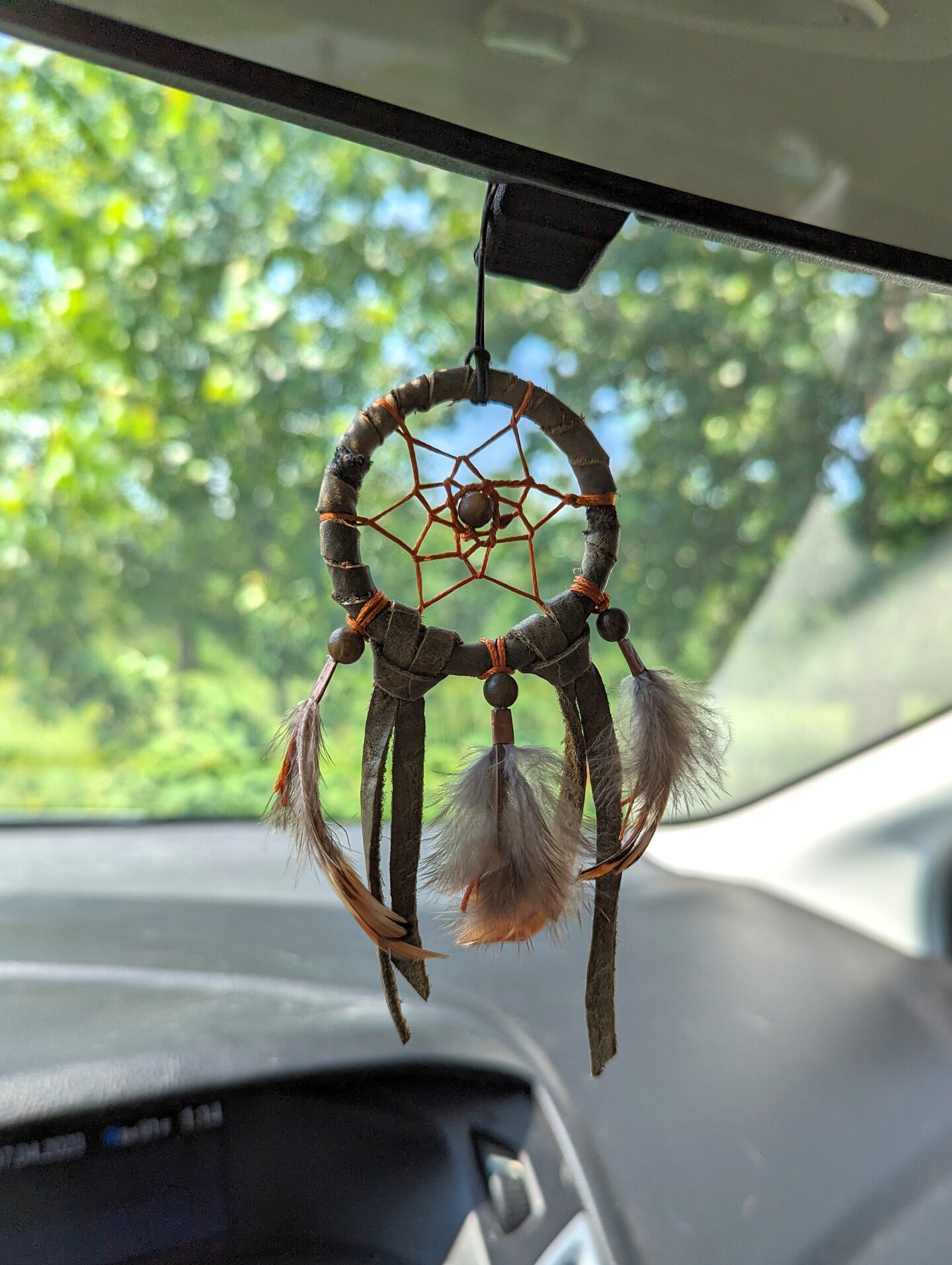 Handmade Boho Dream Catcher For Car Mirror - Small Hanging Decor With Feathers