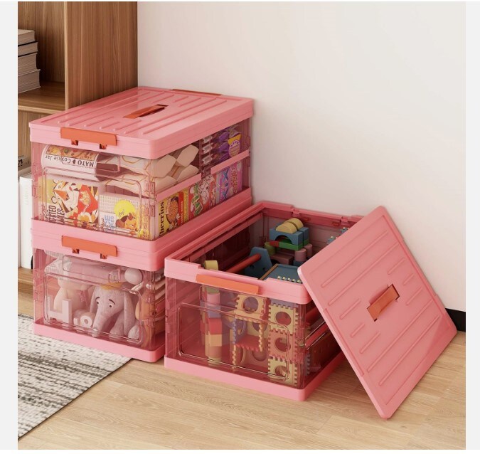 Stackable Clear Latch Collapsible Storage Bins with Lids for Organizing
