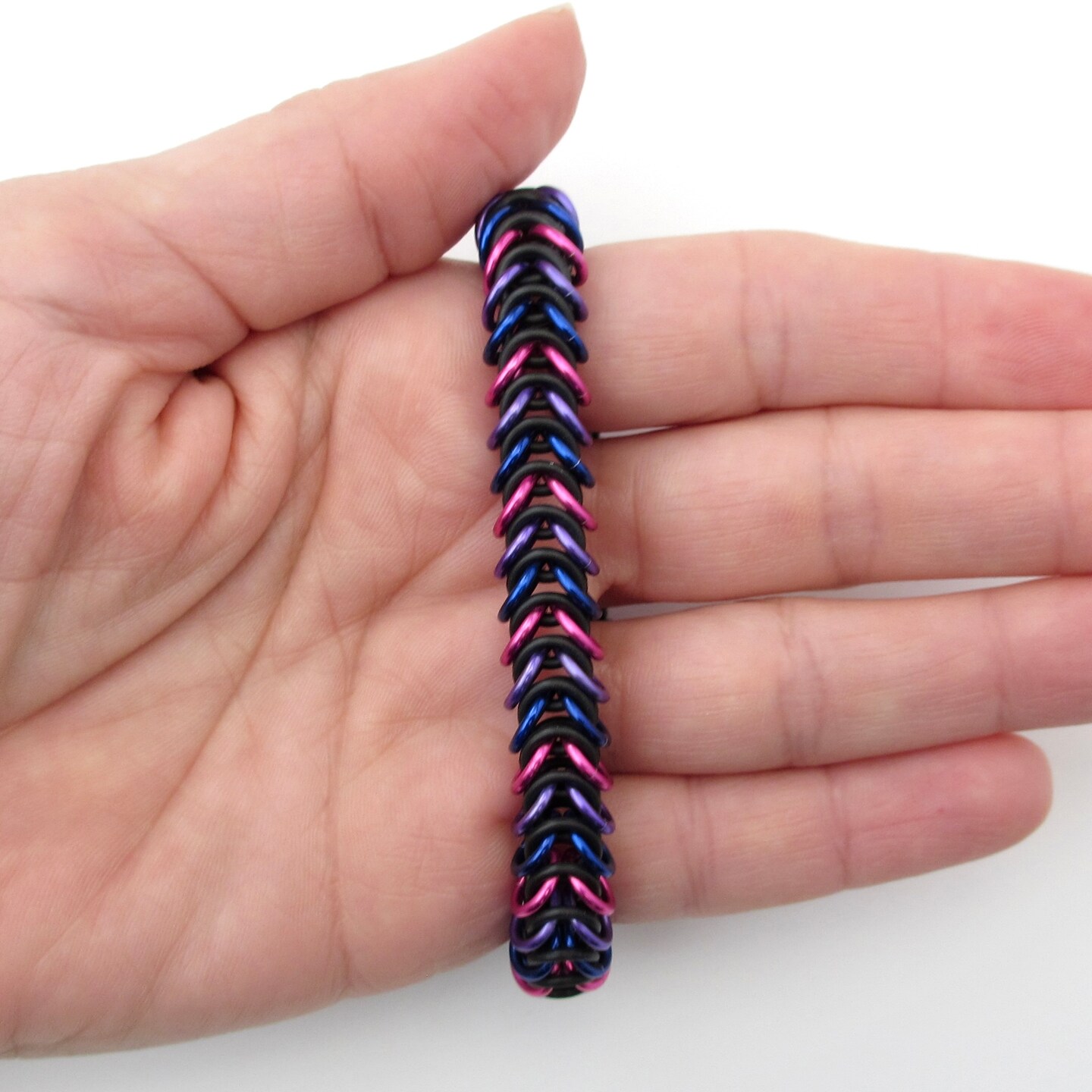 Bisexual pride stretchy bracelet, chainmail box chain in pink