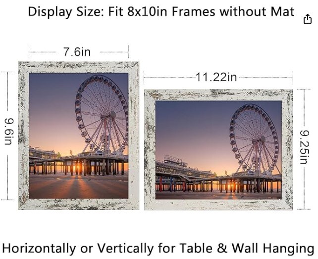 Picture Frames in 4 Different Finishes, 8x10 Picture Frame for Wall Mounting or Tabletop
