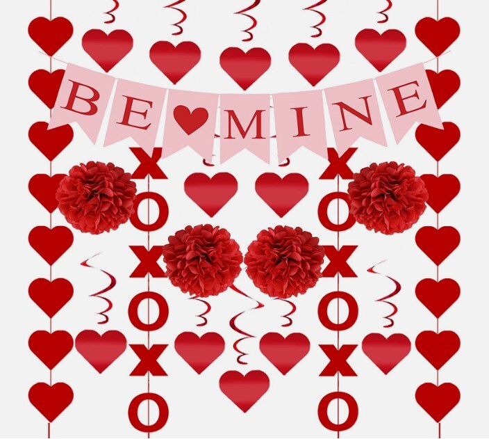 Valentine's Day Decorations Set of 21 Pieces Pre-Assembled Hanging Heart Swirls