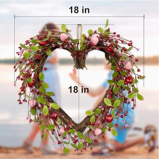 Heart Shaped Wreaths for Front Door with Red Pink Hearts for Anniversary Wedding Dinner Decorations 18 Inch Valentine&#x27;s Day Wreaths