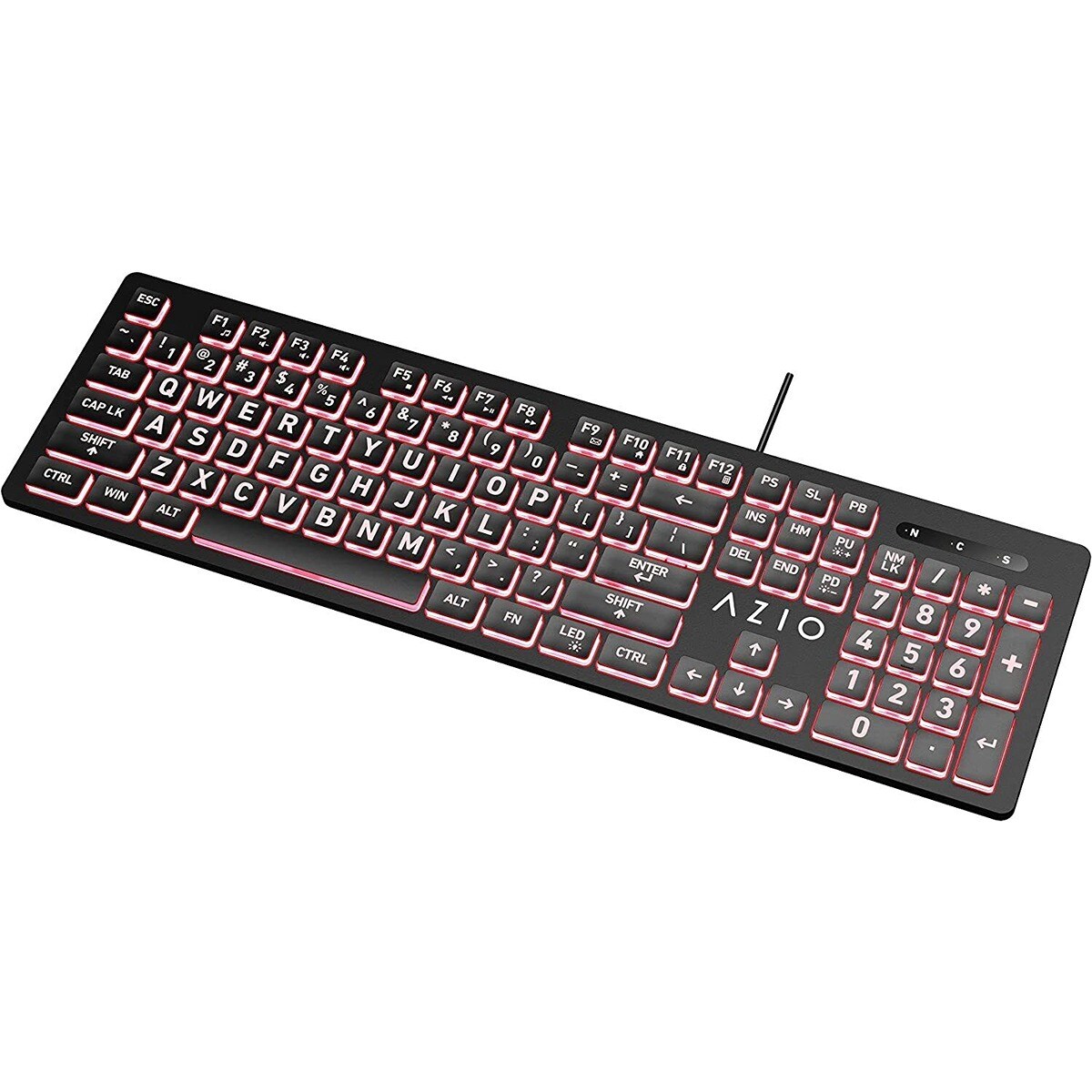 Azio Large Print Keyboard with 3 Interchangeable Backlight