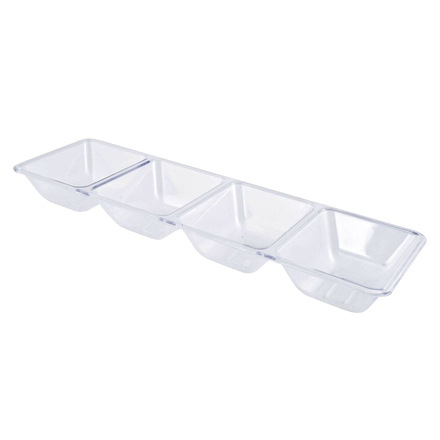 Clear 4-Section Rectangular Disposable Plastic Trays - 16&#x22; x 5&#x22; (24 Trays)