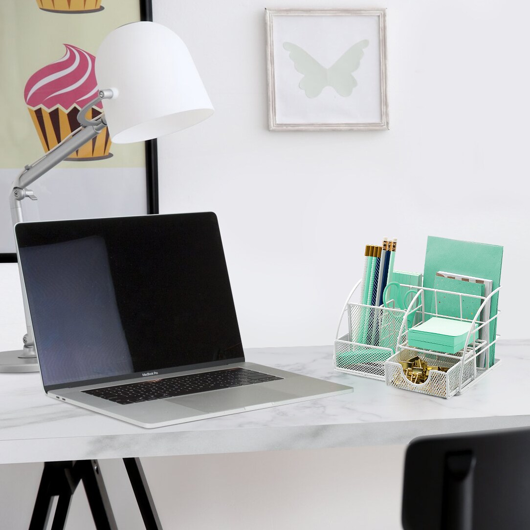 Sorbus Desk Organizer, Great for Office Supplies Organization Decor, All-in-One Stylish Mesh Desktop Caddy Includes Pen/Pencil Holder, Mail Organizer, and Sliding Drawer