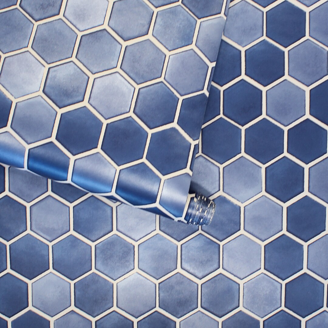 Tempaper Hexagon Tile Peel and Stick Wallpaper Metallic Sapphire